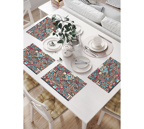 Изображение товара Салфетки на стол для сервировки прямоугольные, плейсмат JoyArty "Подарки на празник", 32x46 см, в комплекте 4 шт., серия Новый год и Рождество np_sd3974