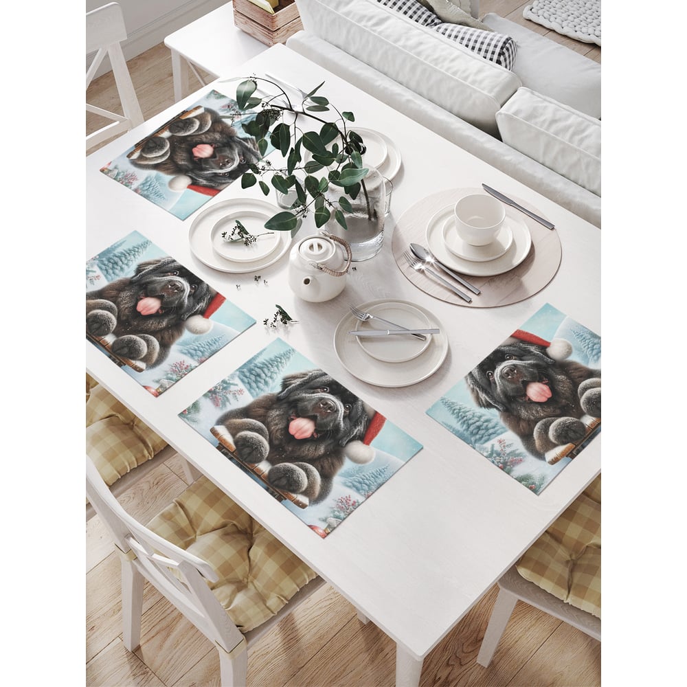 Изображение товара Салфетки на стол JoyArty 'Пес на санках' для сервировки 32x46 см, 4 шт.