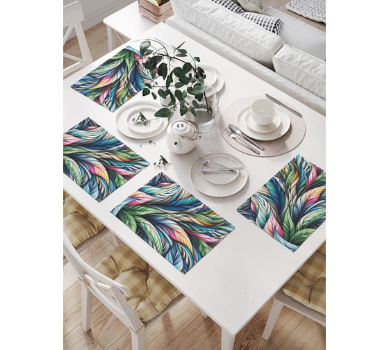 Изображение товара Салфетки на стол для сервировки прямоугольные, плейсмат JoyArty "Яркие листья", 32x46 см, в комплекте 4 шт., np_sd3519