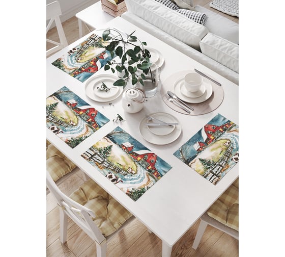 Изображение товара Салфетки на стол для сервировки прямоугольные, плейсмат JoyArty "Прогулка зимой", 32x46 см, в комплекте 4 шт., серия Новый год и Рождество np_sd3989