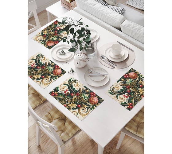 Изображение товара Салфетки на стол для сервировки прямоугольные, плейсмат JoyArty "Нарядные игрушки", 32x46 см, в комплекте 4 шт., серия Новый год и Рождество np_sd3914