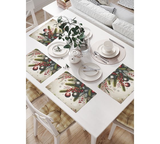 Изображение товара Салфетки на стол для сервировки прямоугольные, плейсмат JoyArty "Праздничная атмосфера", 32x46 см, в комплекте 4 шт., серия Новый год и Рождество np_sd3958