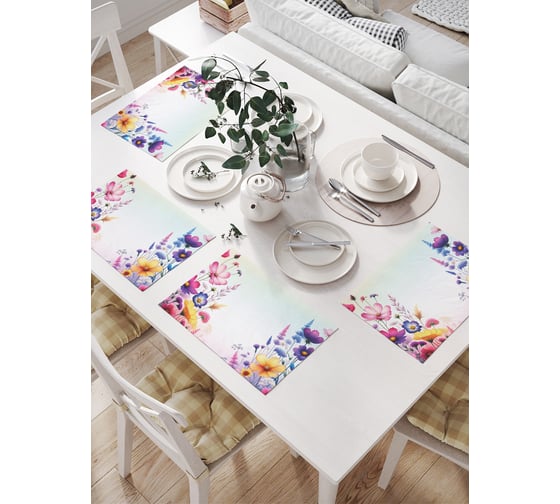 Изображение товара Салфетки на стол для сервировки прямоугольные, плейсмат JoyArty "Луговые цветы", 32x46 см, в комплекте 4 шт., np_sd3461