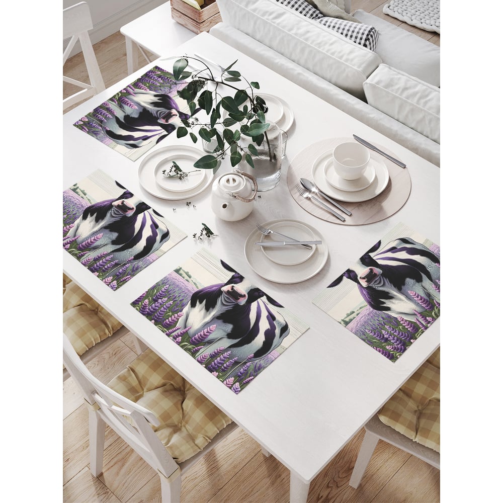 Изображение товара Салфетки на стол для сервировки прямоугольные JoyArty корова на лугу 32x46 см комплект 4 шт