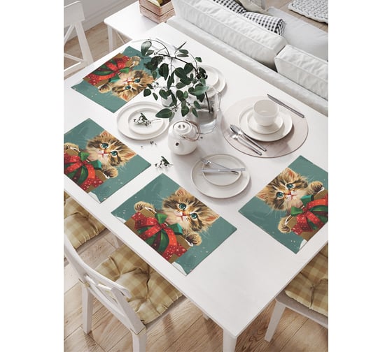 Изображение товара Салфетки на стол для сервировки прямоугольные, плейсмат JoyArty "Новогодний подарок", 32x46 см, в комплекте 4 шт., серия Новый год и Рождество np_sd3976