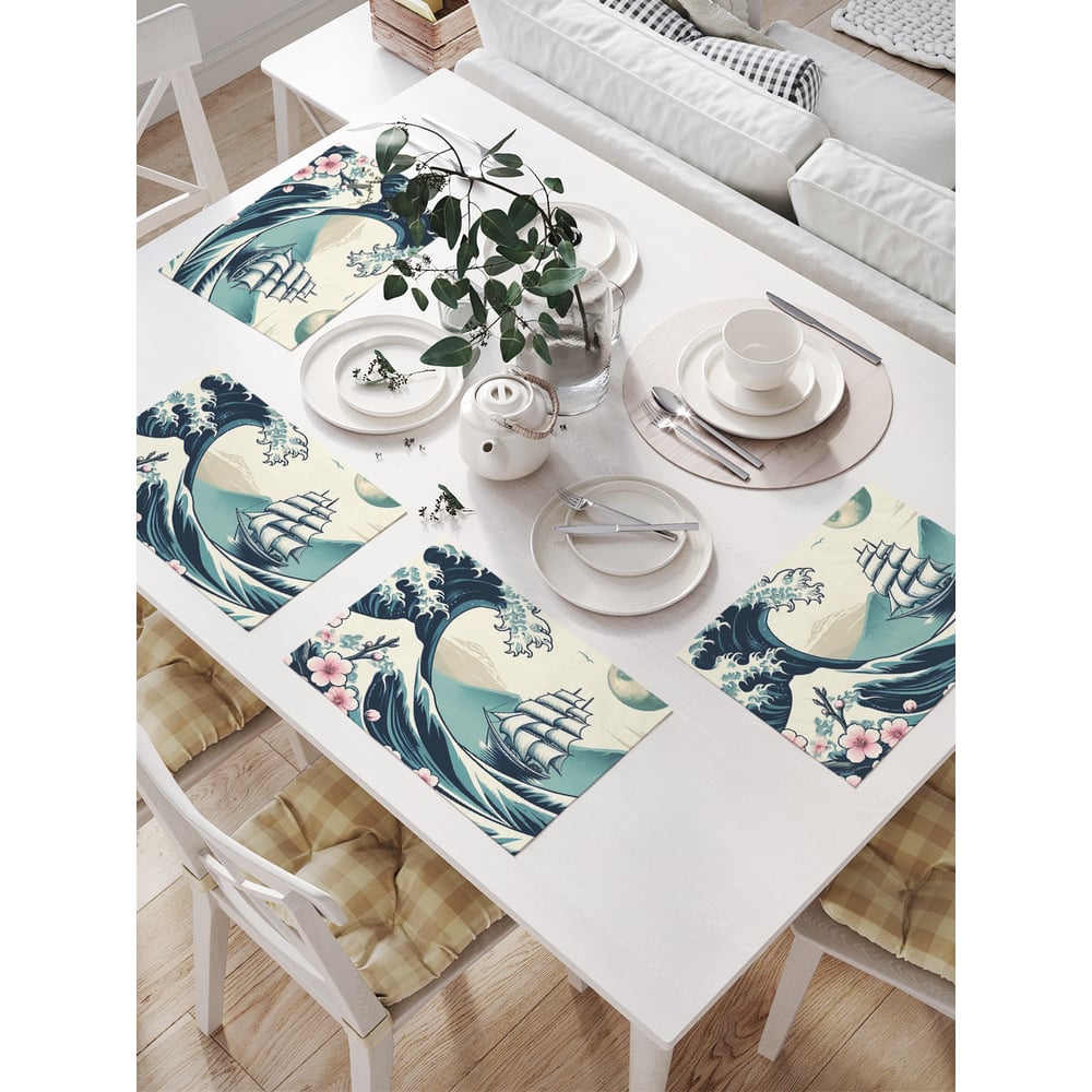 Изображение товара Салфетки на стол для сервировки прямоугольные, плейсмат JoyArty "Корабль на волнах", 32x46 см, в комплекте 4 шт., np_sd3565