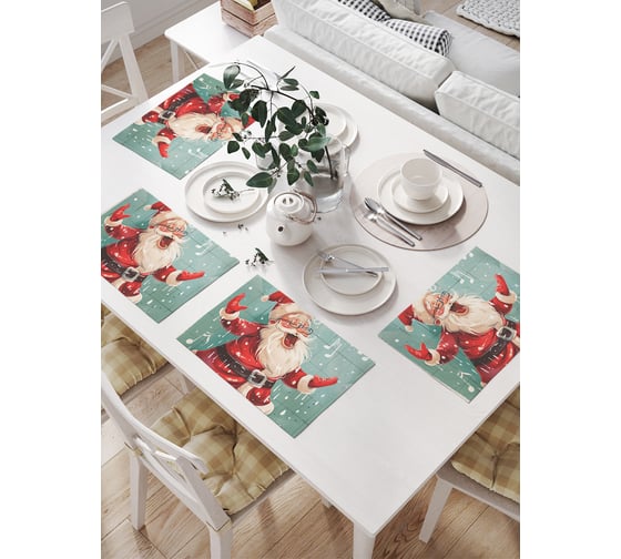 Изображение товара Салфетки на стол для сервировки прямоугольные, плейсмат JoyArty "Поющий Дед Мороз", 32x46 см, в комплекте 4 шт., серия Новый год и Рождество np_sd4001