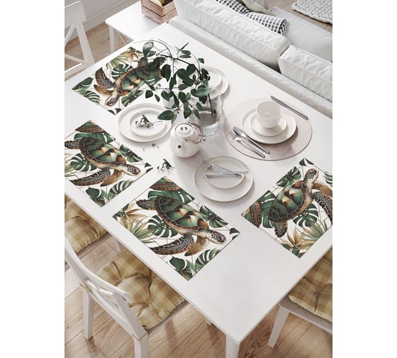 Изображение товара Салфетки на стол для сервировки прямоугольные, плейсмат JoyArty "Черепаха летает", 32x46 см, в комплекте 4 шт., np_sd3559