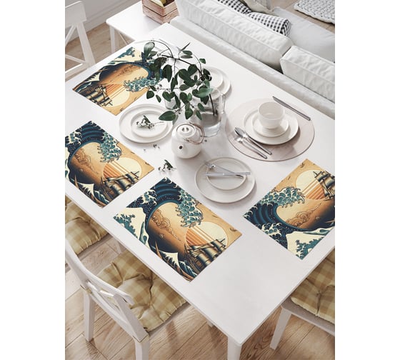 Изображение товара Салфетки на стол для сервировки прямоугольные, плейсмат JoyArty "Корабль на закате", 32x46 см, в комплекте 4 шт., np_sd3587