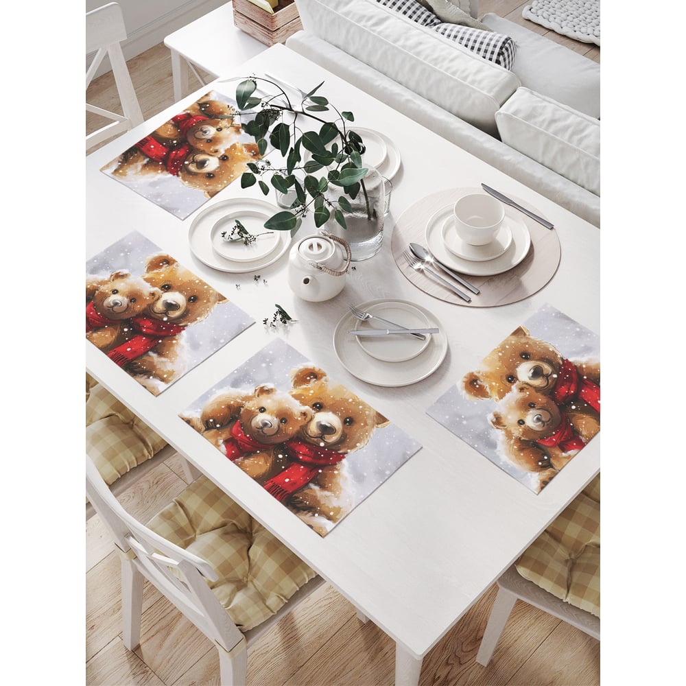 Изображение товара Салфетки для сервировки JoyArty Снежные мишки 32x46 см 4 шт праздничные