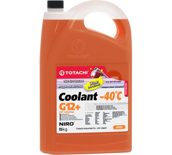 Изображение товара Охлаждающая жидкость TOTACHI NIRO COOLANT Orange, -40град.C, G12+, 5 кг 47305