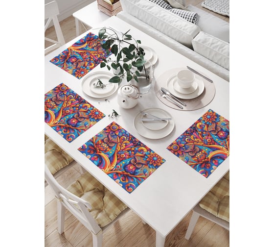 Изображение товара Салфетки на стол для сервировки прямоугольные, плейсмат JoyArty "Цветные совы", 32x46 см, в комплекте 4 шт., np_sd3561