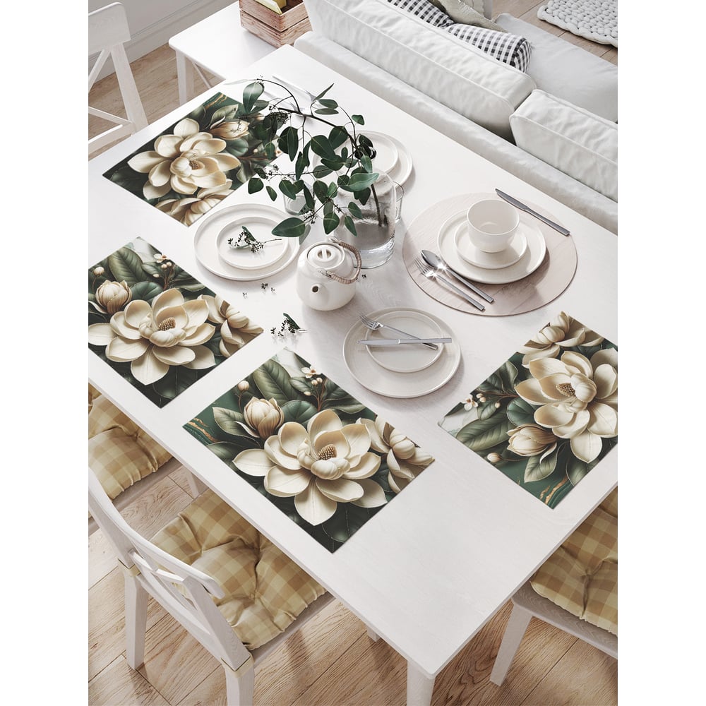 Изображение товара Салфетки на стол для сервировки прямоугольные JoyArty Мраморная магнолия 32x46 см комплект 4 шт