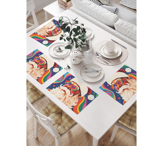 Изображение товара Салфетки на стол для сервировки прямоугольные, плейсмат JoyArty "Ретро Дед Мороз", 32x46 см, в комплекте 4 шт., серия Новый год и Рождество np_sd4003