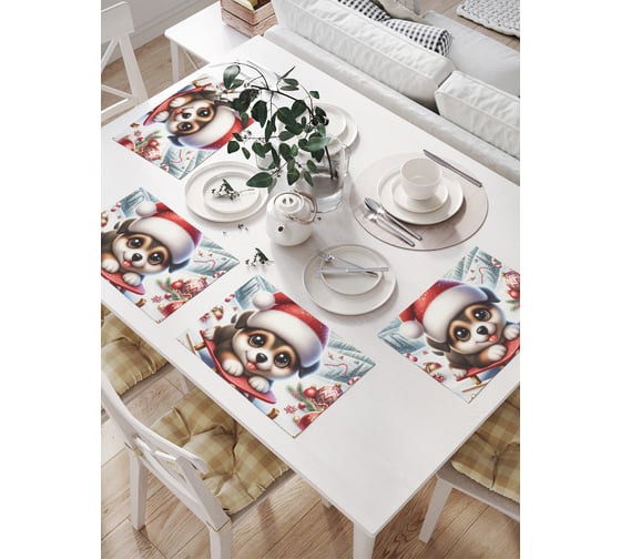 Изображение товара Салфетки на стол для сервировки прямоугольные, плейсмат JoyArty "Веселая прогулка", 32x46 см, в комплекте 4 шт., серия Новый год и Рождество np_sd3866