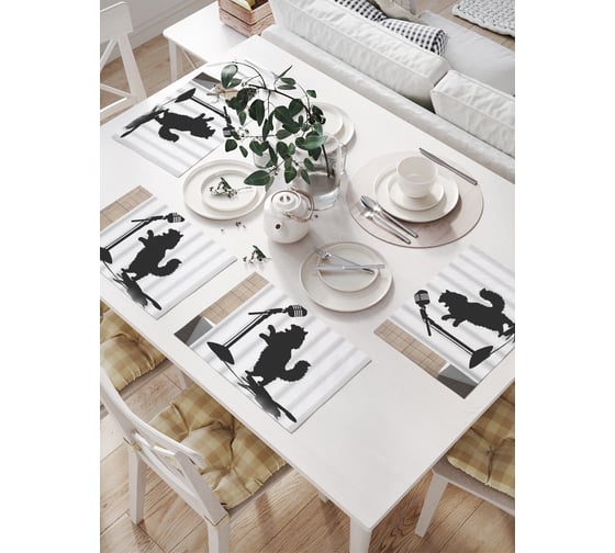 Изображение товара Салфетки на стол для сервировки прямоугольные, плейсмат JoyArty "Кот поет", 32x46 см, в комплекте 4 шт., np_sd3548