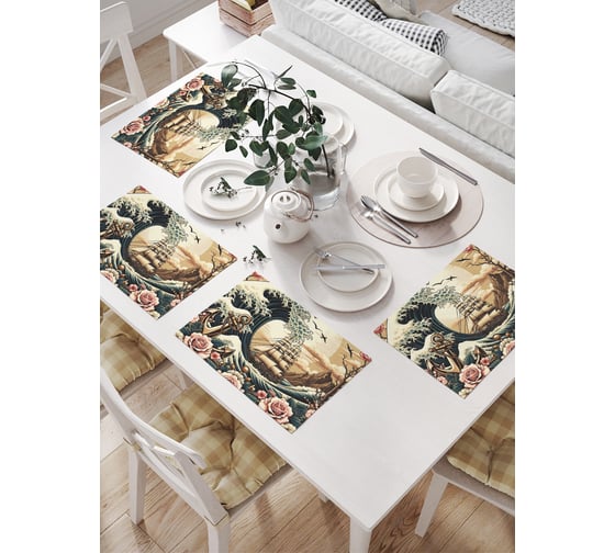 Изображение товара Салфетки на стол для сервировки прямоугольные, плейсмат JoyArty "Розы на волне", 32x46 см, в комплекте 4 шт., np_sd3537