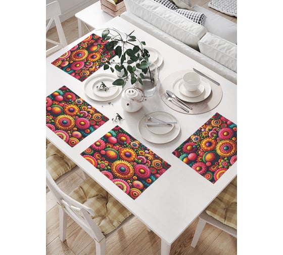 Изображение товара Салфетки на стол для сервировки прямоугольные, плейсмат JoyArty "Цветы узорами", 32x46 см, в комплекте 4 шт., np_sd3424