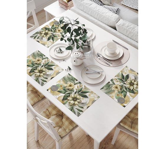 Изображение товара Салфетки на стол для сервировки прямоугольные, плейсмат JoyArty "Геометрия в цветах", 32x46 см, в комплекте 4 шт., np_sd3515