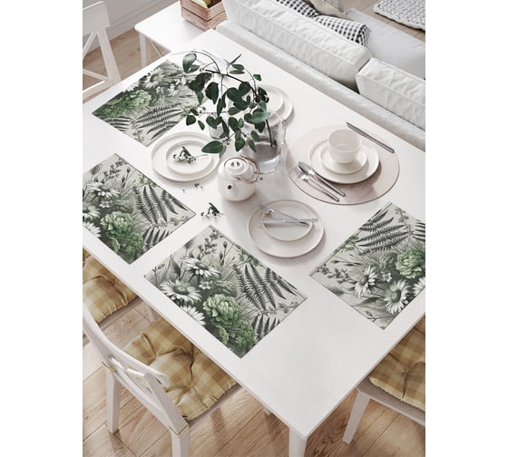 Изображение товара Салфетки на стол для сервировки прямоугольные, плейсмат JoyArty "Зеленая композиция", 32x46 см, в комплекте 4 шт., np_sd3489