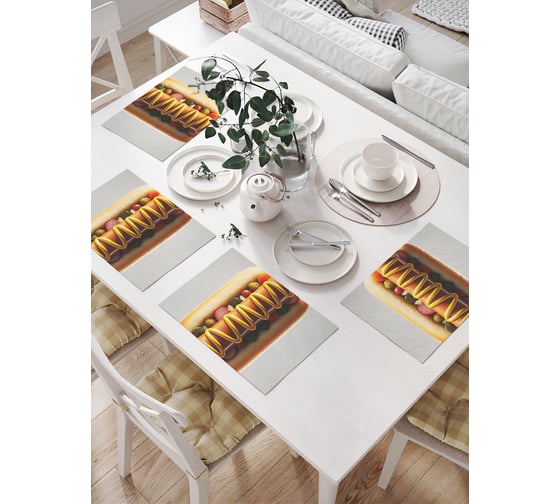 Изображение товара Салфетки на стол для сервировки прямоугольные, плейсмат JoyArty "Хот-дог", 32x46 см, в комплекте 4 шт., np_sd3454