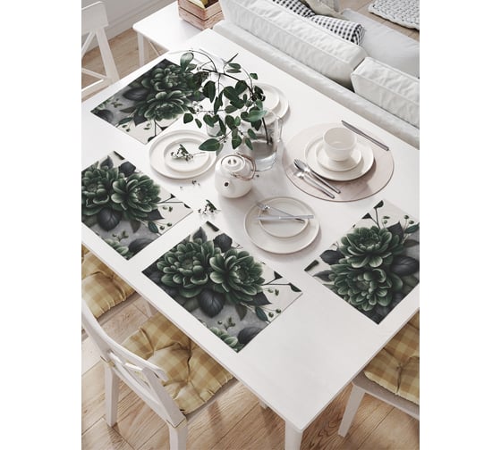 Изображение товара Салфетки на стол для сервировки прямоугольные, плейсмат JoyArty "Зеленые цветы", 32x46 см, в комплекте 4 шт., np_sd3540