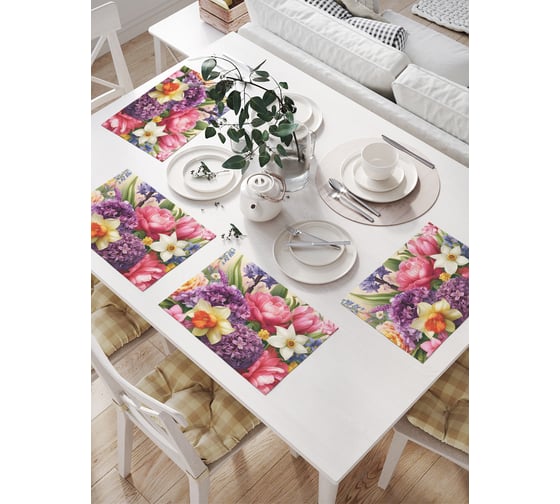 Изображение товара Салфетки на стол для сервировки прямоугольные, плейсмат JoyArty "Весенние цветы", 32x46 см, в комплекте 4 шт., np_sd3497