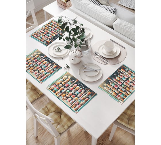 Изображение товара Салфетки на стол для сервировки прямоугольные, плейсмат JoyArty "Лавка с мороженым", 32x46 см, в комплекте 4 шт., np_sd3453