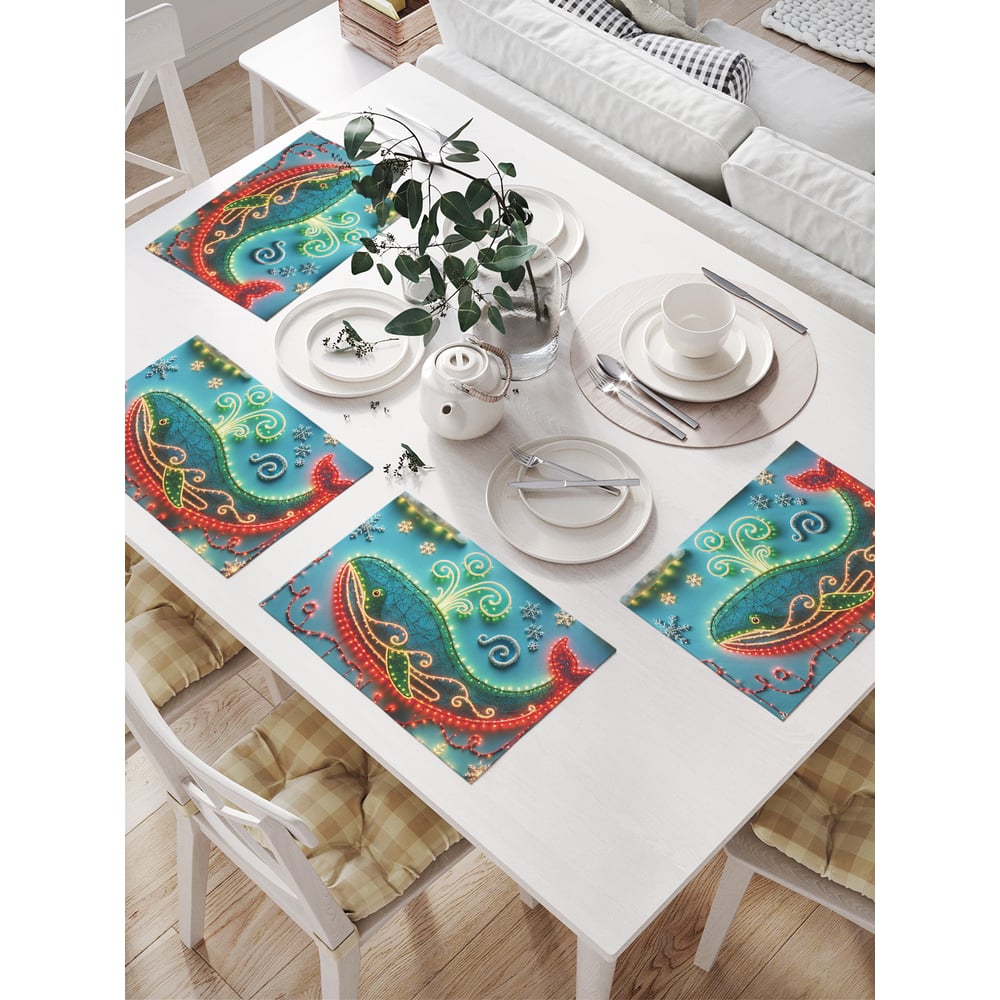 Изображение товара Салфетки на стол для сервировки прямоугольные, плейсмат JoyArty "Красочный кит", 32x46 см, в комплекте 4 шт., серия Новый год и Рождество np_sd3890 Изображение товара Салфетки на стол для сервировки прямоугольные, плейсмат JoyArty "Красочный кит", 32x46 см, в комплекте 4 шт., серия Новый год и Рождество np_sd3890