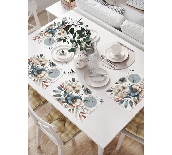 Изображение товара Салфетки на стол для сервировки прямоугольные, плейсмат JoyArty "Геометрия цветов", 32x46 см, в комплекте 4 шт., np_sd3507