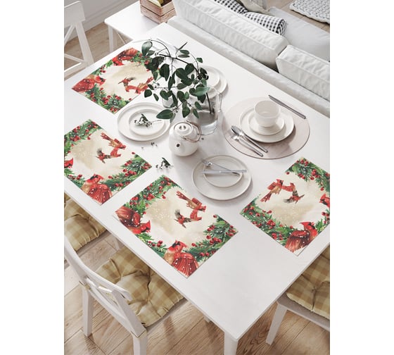 Изображение товара Салфетки на стол для сервировки прямоугольные, плейсмат JoyArty "Рождественский венок", 32x46 см, в комплекте 4 шт., серия Новый год и Рождество np_sd3981