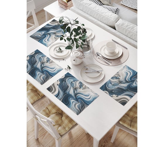 Изображение товара Салфетки на стол для сервировки прямоугольные, плейсмат JoyArty "Волны", 32x46 см, в комплекте 4 шт., np_sd3531