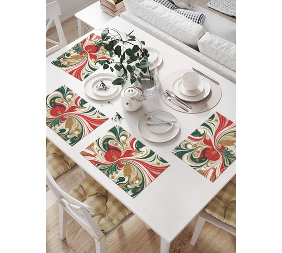 Изображение товара Салфетки на стол для сервировки прямоугольные, плейсмат JoyArty "Хаотичные разводы", 32x46 см, в комплекте 4 шт., серия Новый год и Рождество np_sd3922