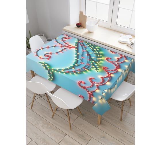 Изображение товара Прямоугольная тканевая скатерть на стол с рисунком JoyArty Кит в огоньках 145х180 см, серия Новый год и Рождество tc_sd3889_180x145