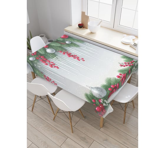 Изображение товара Прямоугольная тканевая скатерть на стол с рисунком JoyArty Сосульки в ели 120х145 см, серия Новый год и Рождество tc_sd3953_120x145