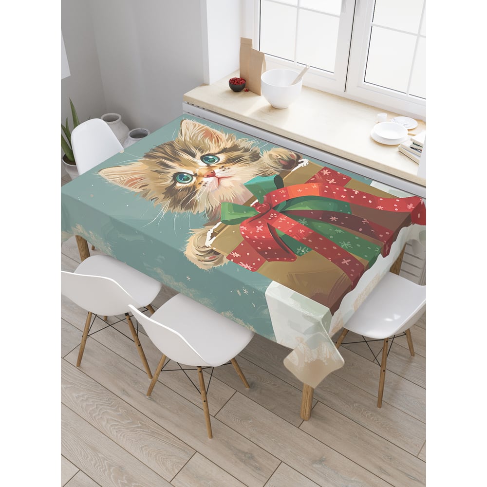 Изображение товара Прямоугольная тканевая скатерть JoyArty 120x145 см с рисунком кота и котёнка для новогоднего праздн