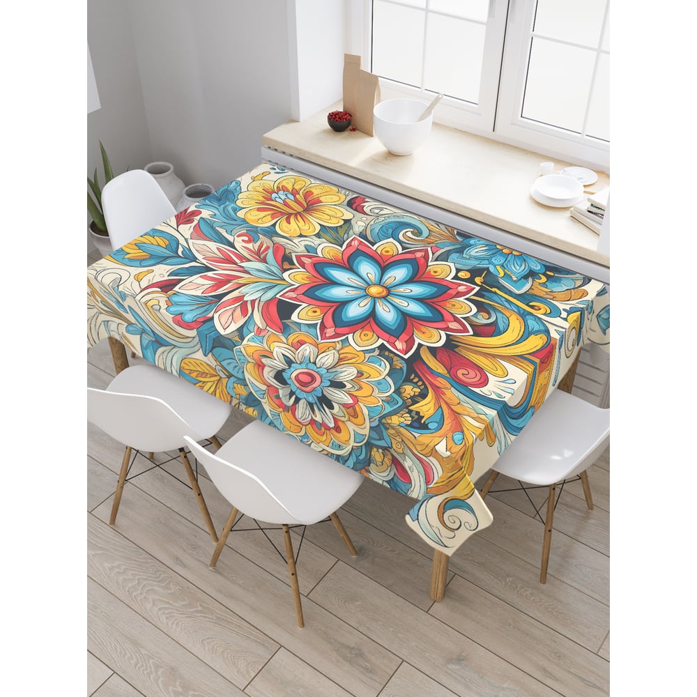 Изображение товара Прямоугольная тканевая скатерть с рисунком хохлома 120x145 см JoyArty