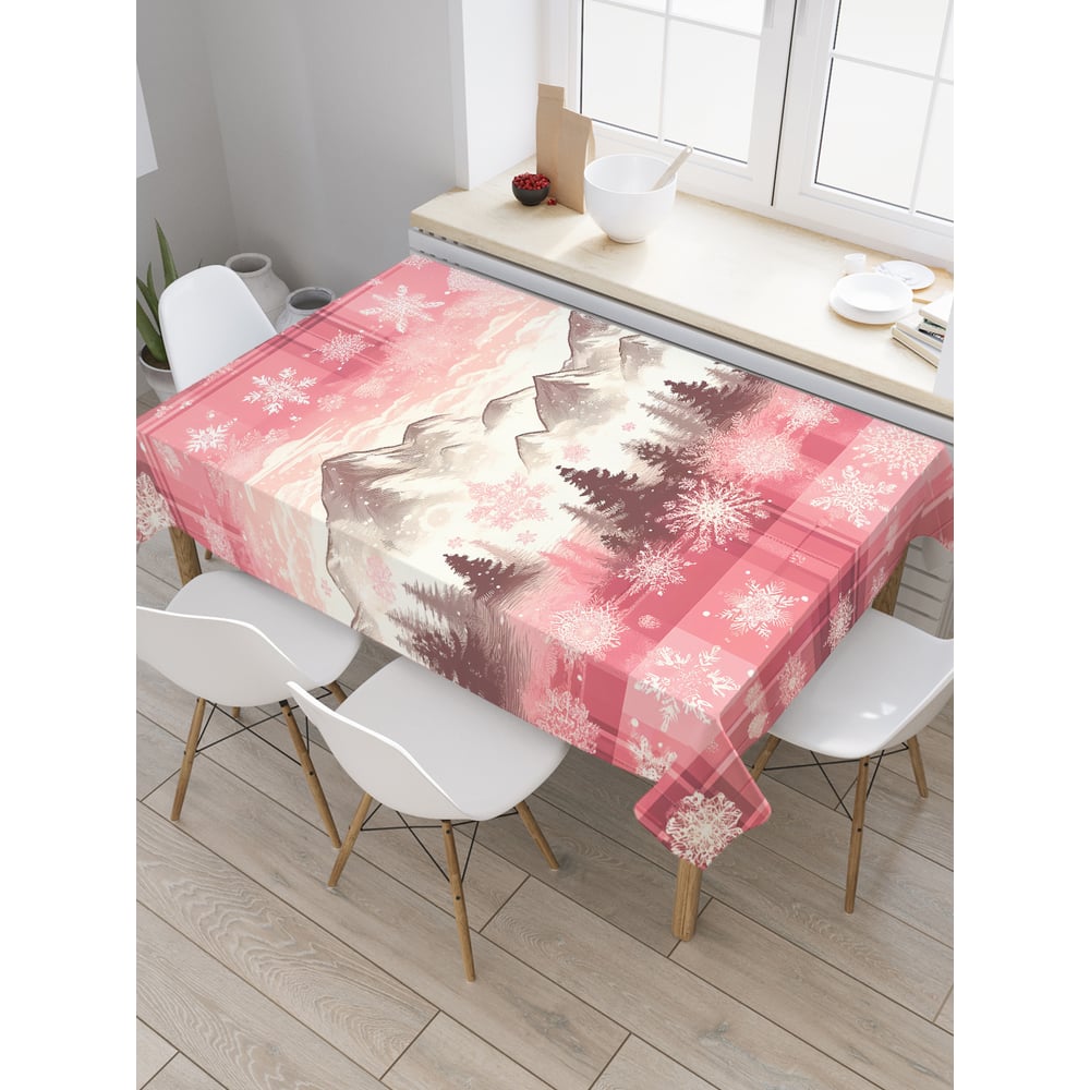 Изображение товара Прямоугольная тканевая скатерть JoyArty 120х145 см с изображением снежных гор Новый год