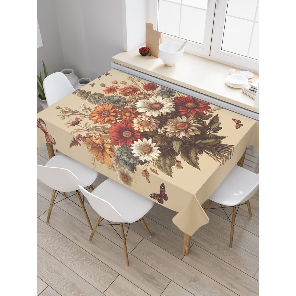 Изображение товара Прямоугольная тканевая скатерть JoyArty Букет осени 145х180 см сатен