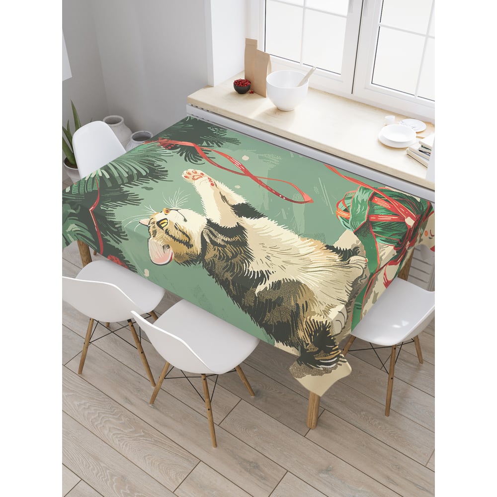 Изображение товара Прямоугольная тканевая скатерть JoyArty Игра с ленточкой 120х145 см для стола