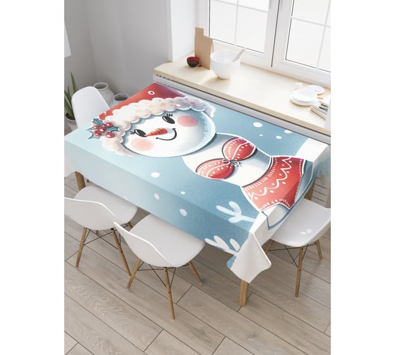 Изображение товара Прямоугольная тканевая скатерть на стол с рисунком JoyArty Снеговик бикини 120х145 см, серия Новый год и Рождество tc_sd3877_120x145