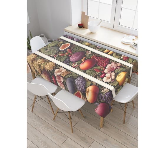 Изображение товара Прямоугольная тканевая скатерть на стол с рисунком JoyArty Фруктовый пир 145х180 см tc_sd3436_180x145