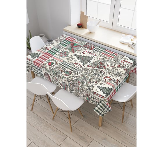 Изображение товара Прямоугольная тканевая скатерть на стол с рисунком JoyArty Елочная мозайка 145х180 см, серия Новый год и Рождество tc_sd3941_180x145