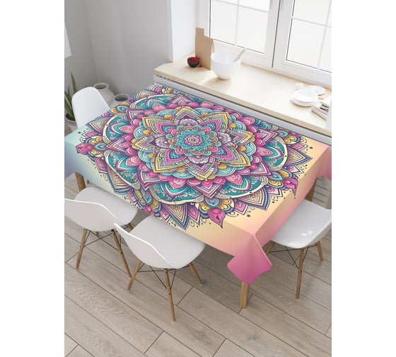 Изображение товара Прямоугольная тканевая скатерть на стол с рисунком JoyArty Мандала 145х180 см tc_sd3581_180x145