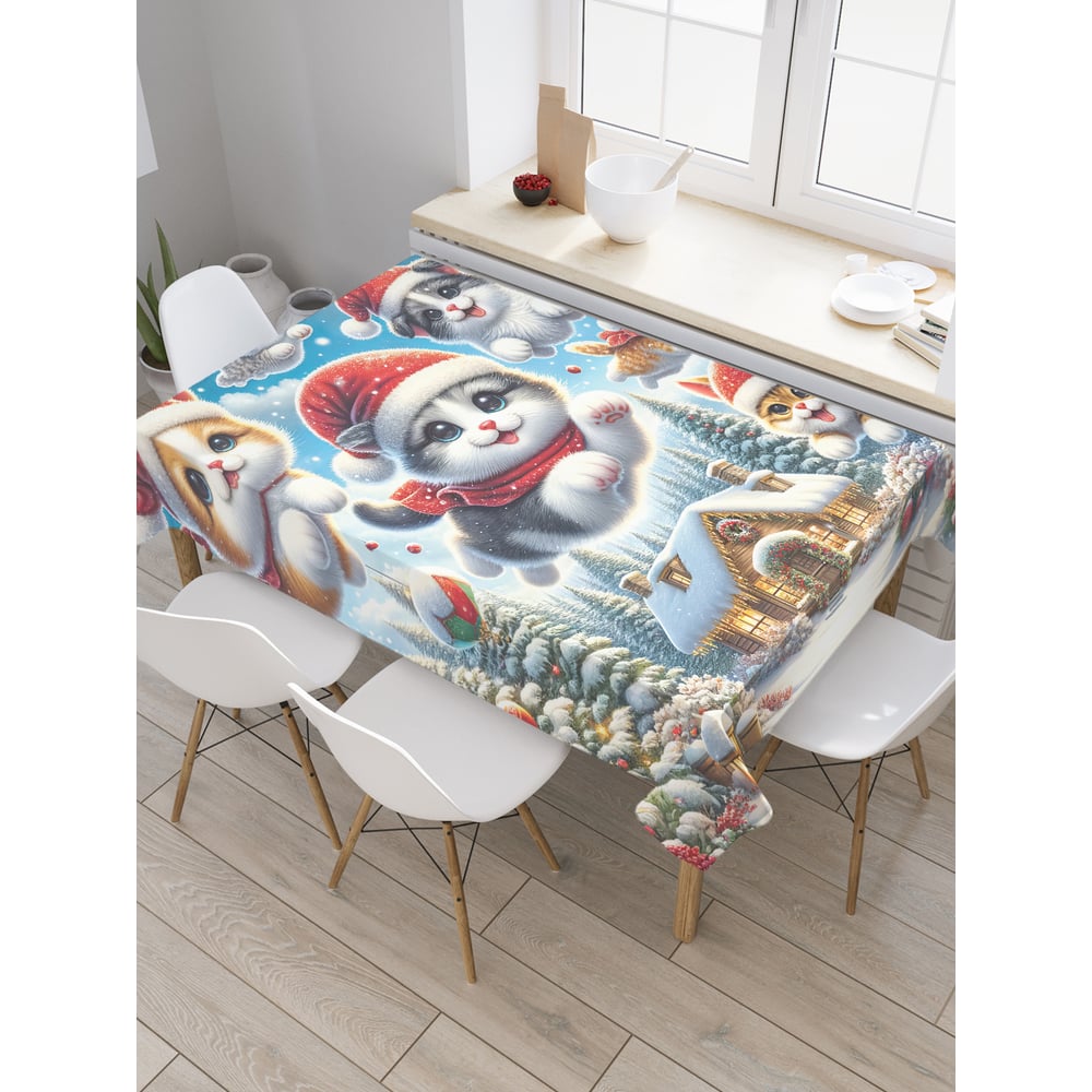 Изображение товара Прямоугольная тканевая скатерть JoyArty Рождественские котики 145х180 см праздничная
