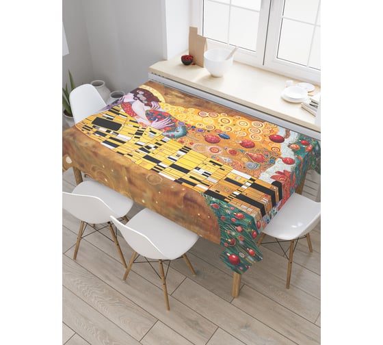 Изображение товара Прямоугольная тканевая скатерть на стол с рисунком JoyArty Поцелуй на Новый год 145х180 см, серия Новый год и Рождество tc_sd3896_180x145