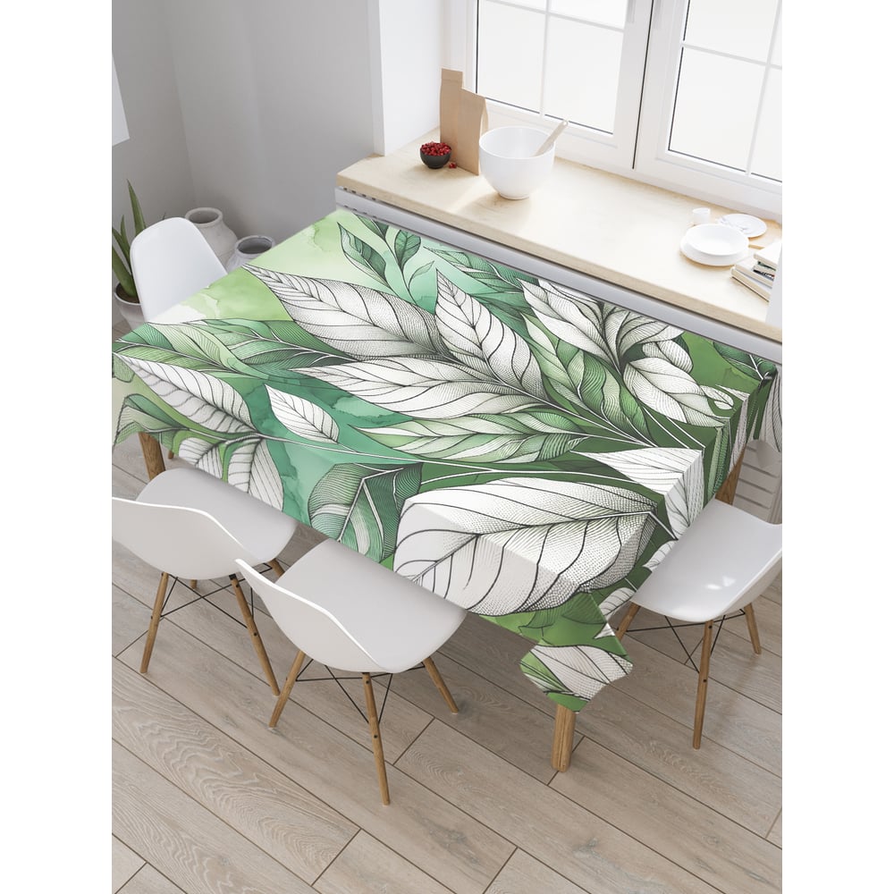 Изображение товара Прямоугольная тканевая скатерть JoyArty 120x145 см с рисунком листьев