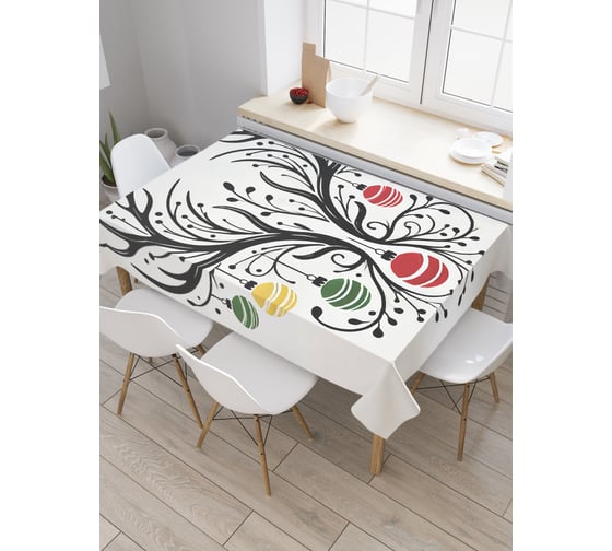 Изображение товара Прямоугольная тканевая скатерть на стол с рисунком JoyArty Древо в украшениях 145х180 см, серия Новый год и Рождество tc_sd3962_180x145