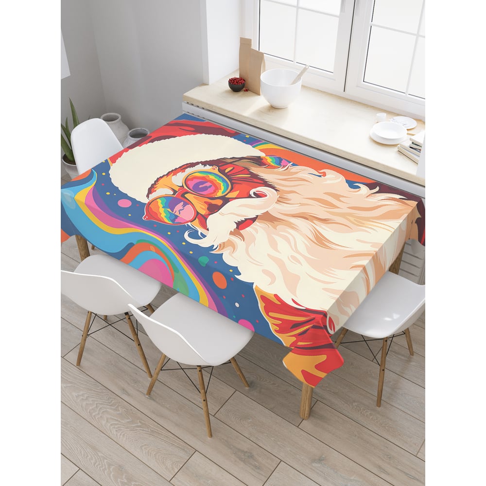 Изображение товара Прямоугольная тканевая скатерть на стол с рисунком JoyArty Ретро Дед Мороз 120х145 см