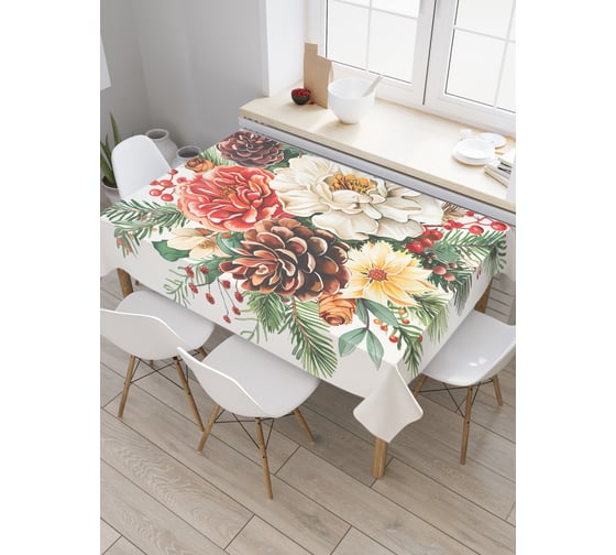 Изображение товара Прямоугольная тканевая скатерть на стол с рисунком JoyArty Букет с шишками 145х180 см, серия Новый год и Рождество tc_sd3995_180x145